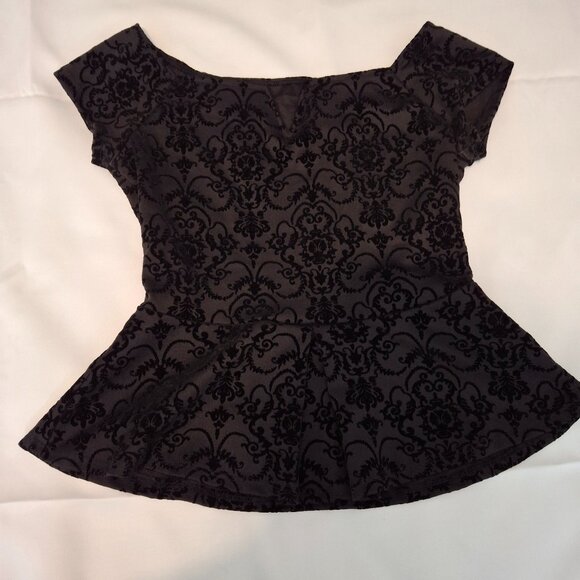 Burnout Velvet Flocked Peplum Corset Off Shoulder Cap Sleeves Size M Sweetheart - Picture 1 of 16